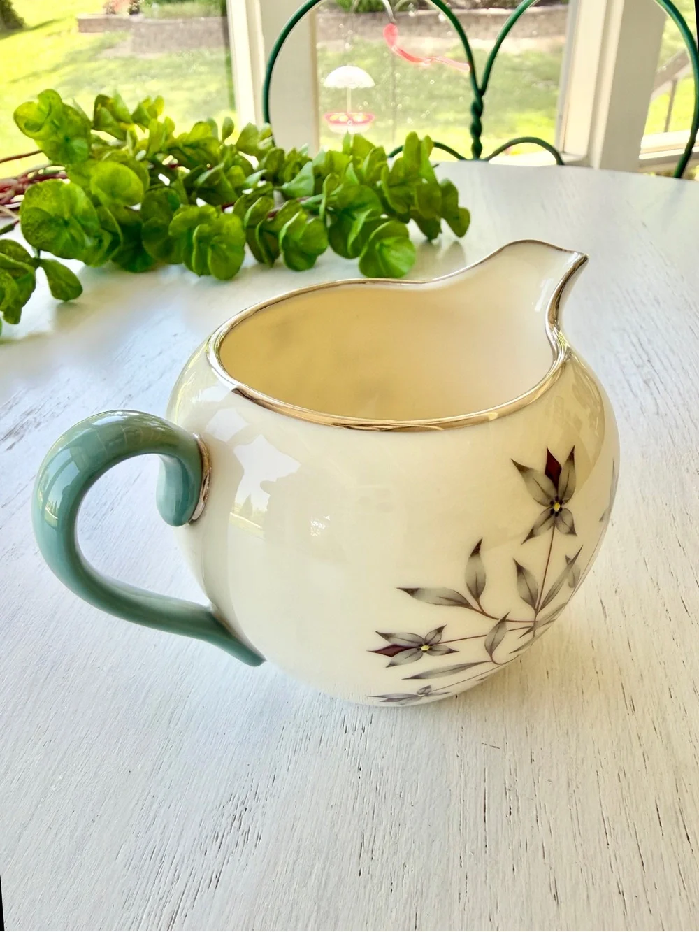 VINTAGE, LENOX, “KINGSLEY”, FINE BONE CHINA, SUGAR BOWL WITH LID & CREAMER.
